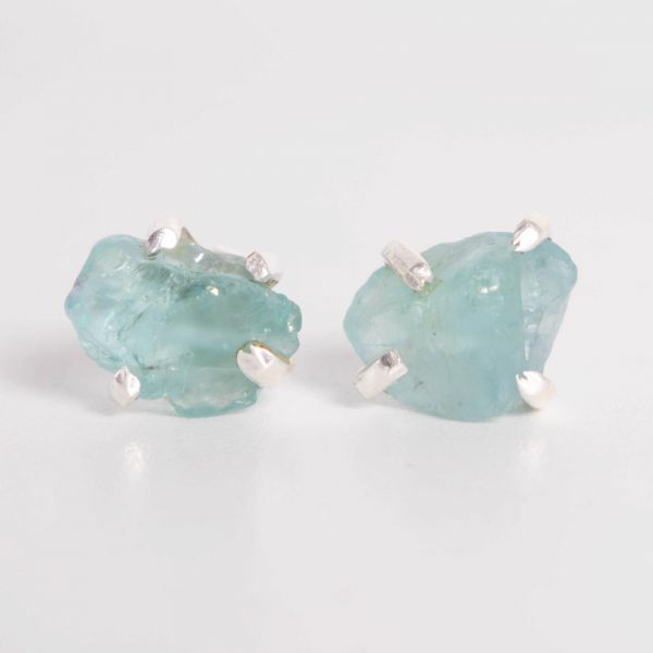 Pendientes de plata 925 con Aguamarinas en bruto hecho a mano por Punay Project en España